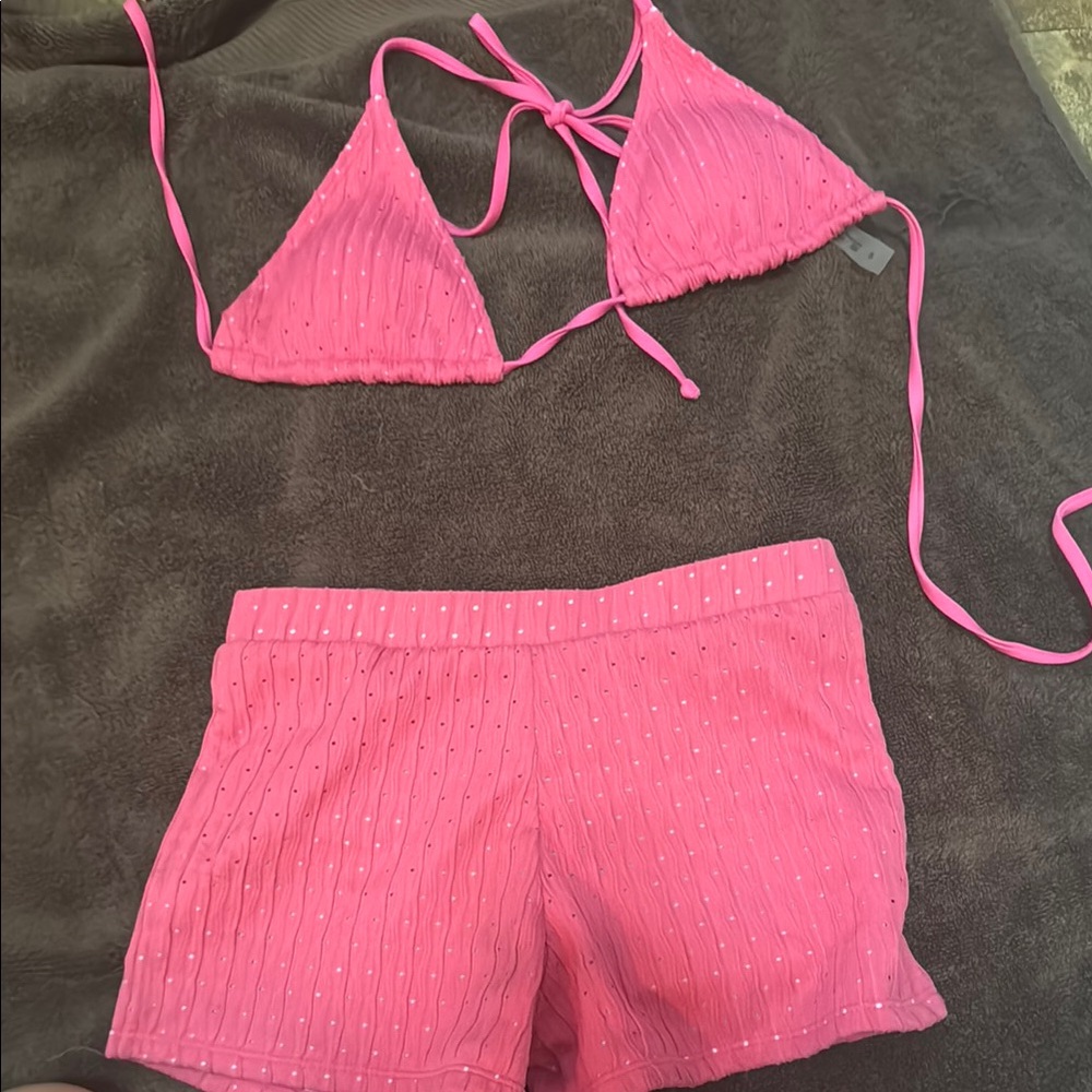 Pink Bikini Set with Shorts